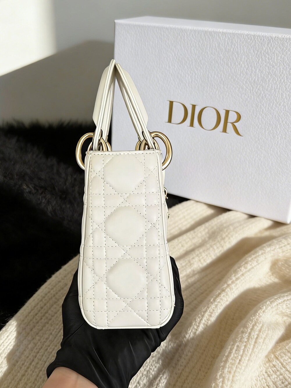Mini Lady Dior Bag White Cannage Lambskin - Picture 6 of 7
